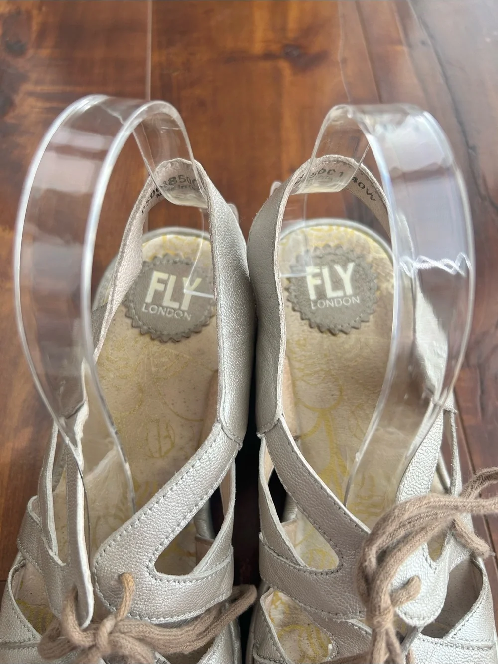 FLY London Women's Yapi Silver Leather Lace-Up Sandals
